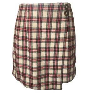 Plaid faux wrap mini skirt